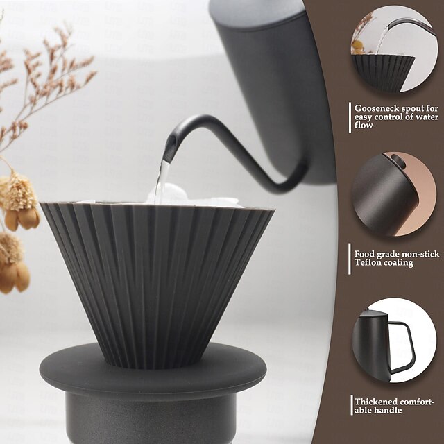 Pour Over Coffee Maker Set- 6 in 1 SUS304 Teflon Surface Slow Drip Coffee Maker Set Dripping Cup Filter Paper Cup Portable Box for Traveling,Coffee Gift Box Set Valentine's Day Gift