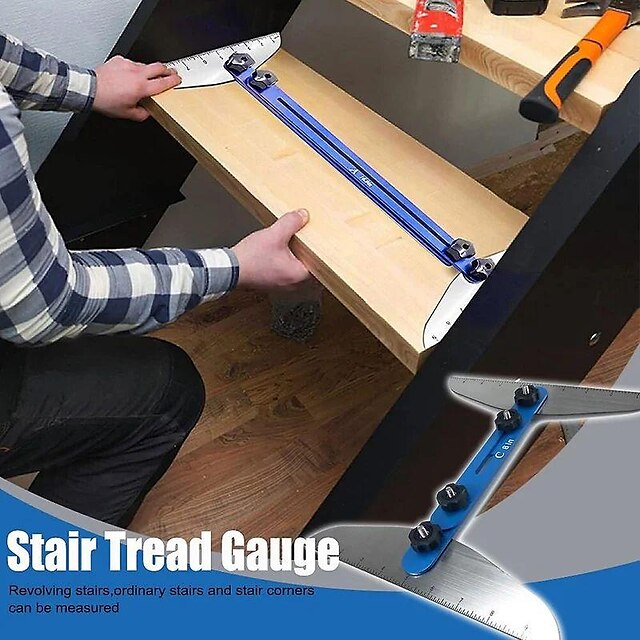 Stair Treads Gauge Template Tool,Stair Jig, Aluminum Alloy Stair Measuring Tool,Adjustable Measurement Tool, Shelf Scribe Layout Tool for Stairs,Risers,Shelf and Cutting Drywall