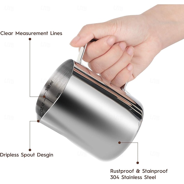 Milk Frothing Jug, 350/600 ml Espresso Steamer Jug, Stainless Steel Coffee Cappuccino Latte Art Barista Steamer Pot Milk Steamer