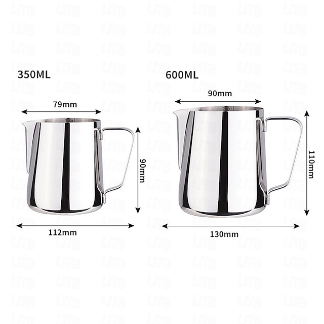 Milk Frothing Jug, 350/600 ml Espresso Steamer Jug, Stainless Steel Coffee Cappuccino Latte Art Barista Steamer Pot Milk Steamer