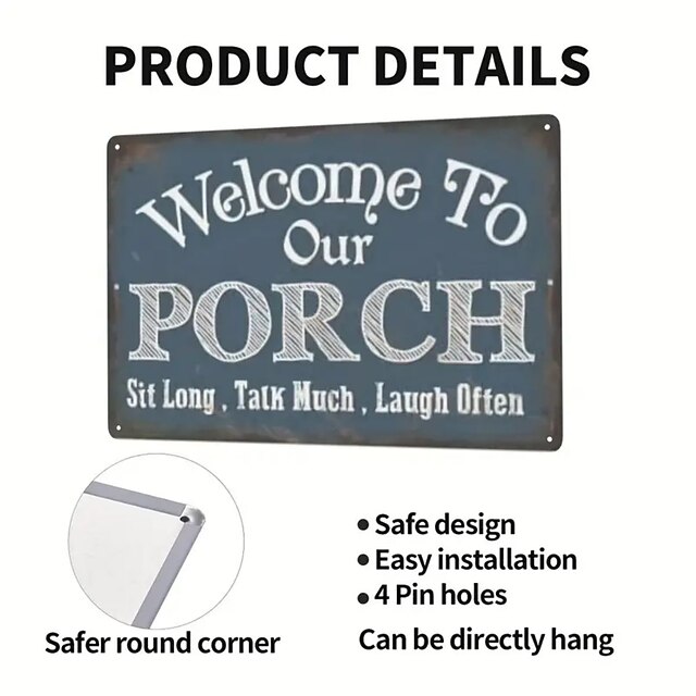 1pc Welcome To Our Porch Iron Sheet Sign Aluminum Metal Wall Sign For Home Bar Farmhouse 12x8 Inches Use Outdoor/Indoor
